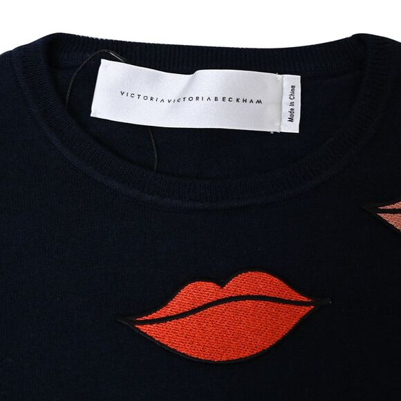 Victoria Victoria Beckham Lips Print Sweater in Navy Blue Wool